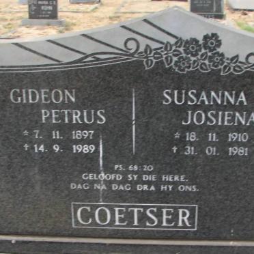 COETSER Gideon Petrus 1897-1989 &amp; Susanna Josiena 1910-1981