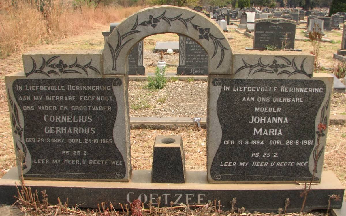 COETZEE Cornelius Gerhardus 1887-1965 &amp; Johanna Maria 1894-1981