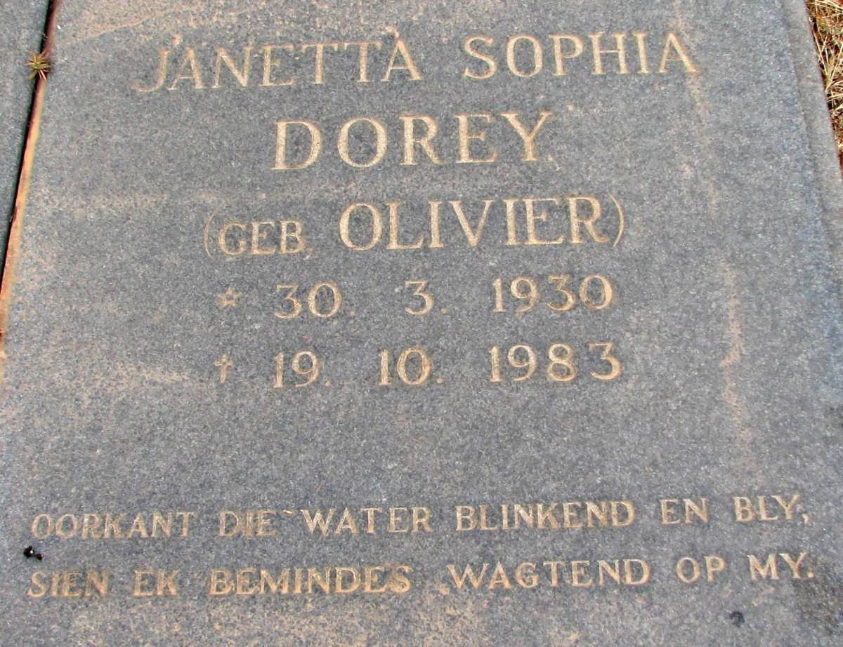 DOREY Janetta Sophia nee OLIVIER 1930-1983
