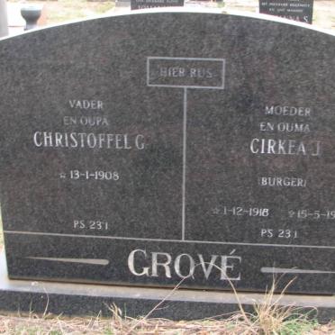 GROVE Christoffel G. 1908- &amp; Cirkea J. BURGER 1918-1976