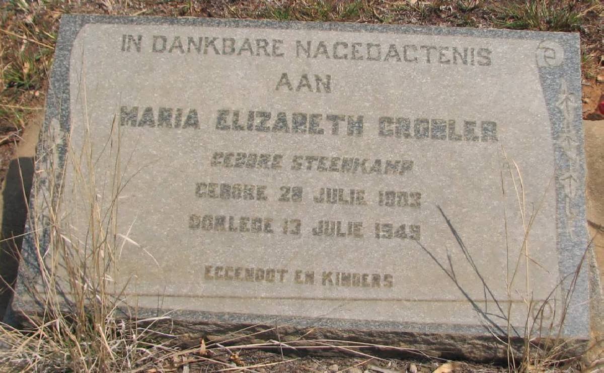GROBLER Maria Elizabeth nee STEENKAMP 1903-1949