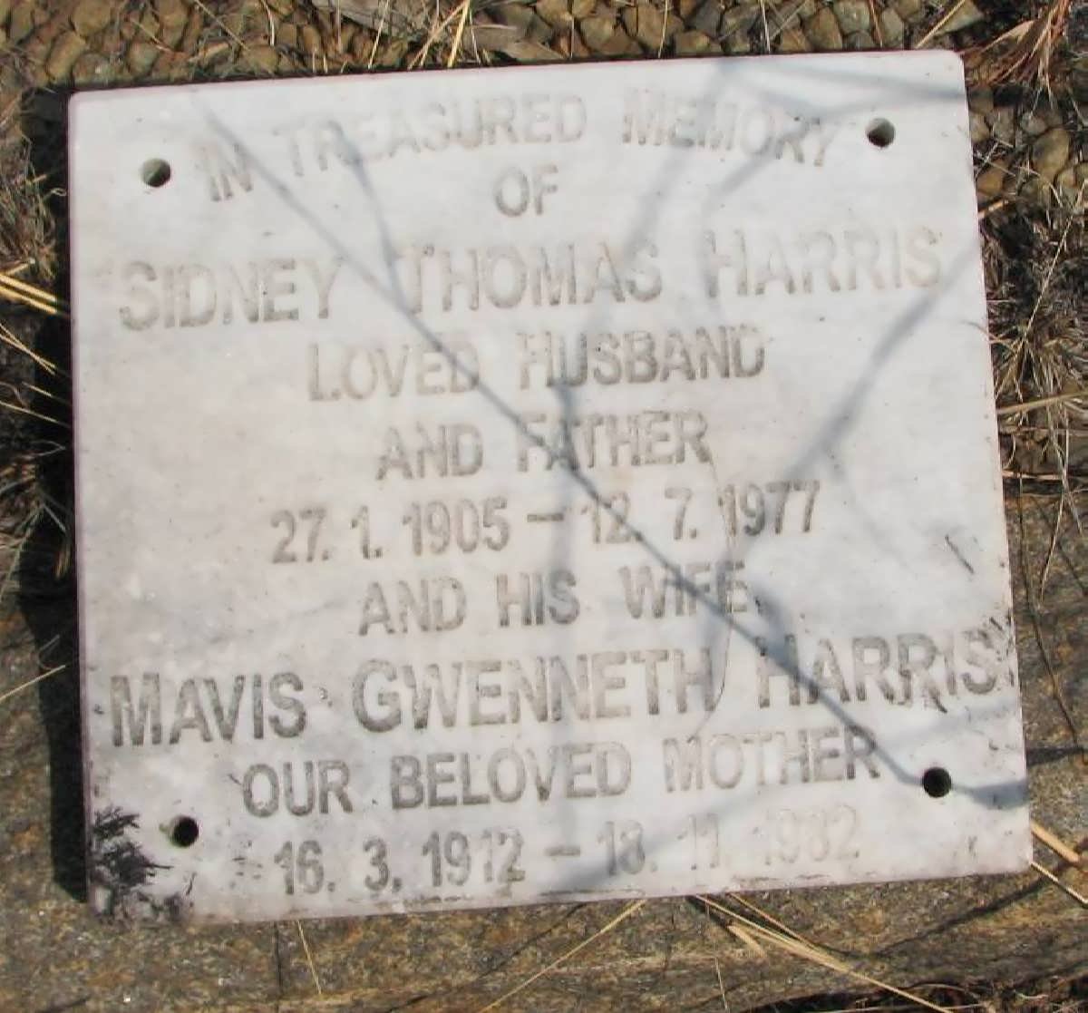 HARRIS Sidney Thomas 1905-1977 &amp; Mavis Gwenneth 1912-1982
