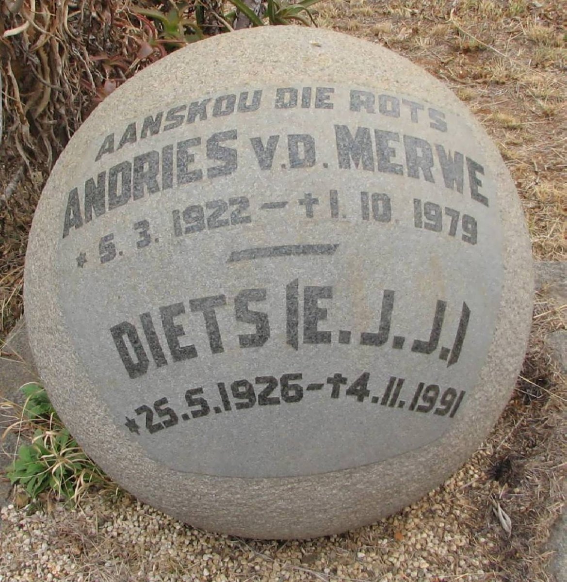 MERWE Andries, v.d. 1922-1979 &amp; E.J.J. 1926-1991