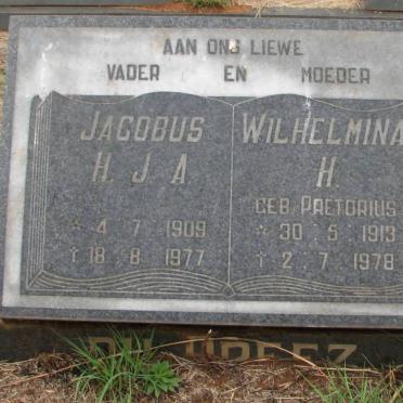 PREEZ Jacobus H.J.A., du 1909-1977 &amp; Wilhelmina H. PRETORIUS 1913-1978