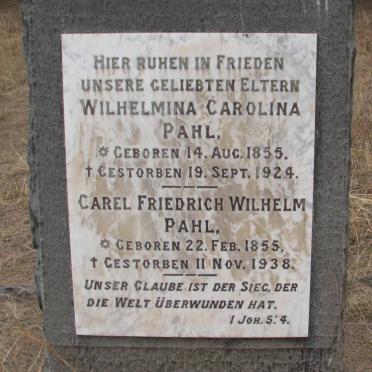PAHL Carel Friedrich Wilhelm 1855-1938 &amp; Wilhelmina Carolina 1855-1924
