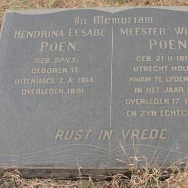 POEN Meester Willem 1811-1897 &amp; Hendrina Elsabe SPIES 1814-1991