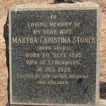 STONER Martha Christina nee GOUWS 1893-1929