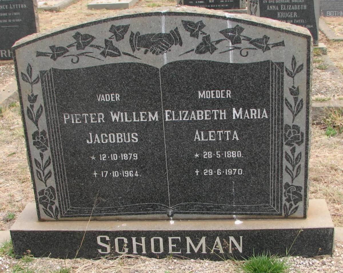 SCHOEMAN Pieter Willem Jacobus &amp; Elizabeth Maria Aletta 1880-1970
