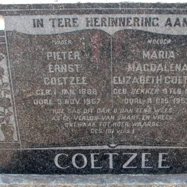 COETZEE Pieter Ernst 1888-1957 &amp; Maria Magdalena Elizabeth BEKKER 1889-1957