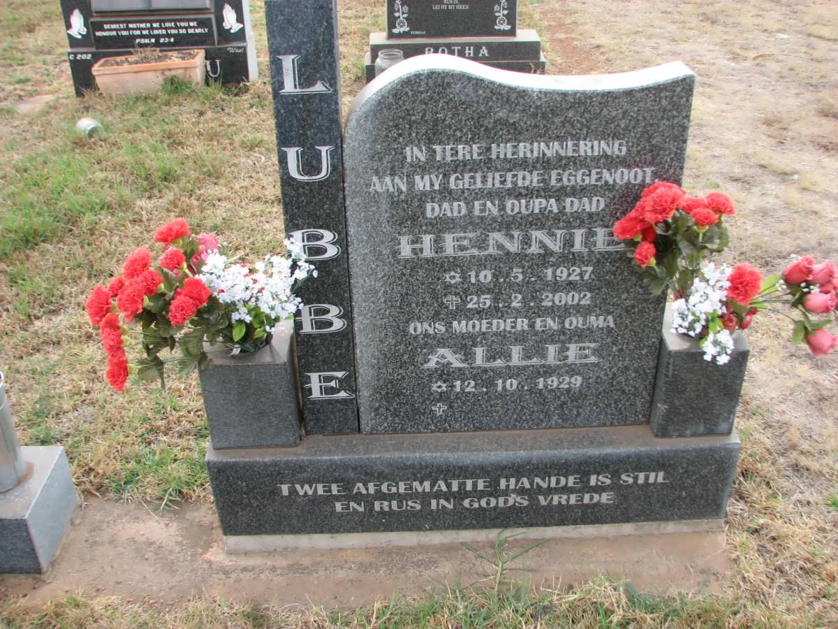 LUBBE Hennie 1927-2002 &amp; Allie 1929-