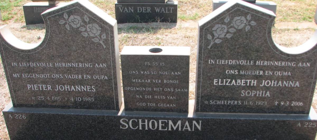 SCHOEMAN Pieter Johannes 1915-1985 &amp; Elizabeth Johanna Sophia SCHEEPERS 1923-2006
