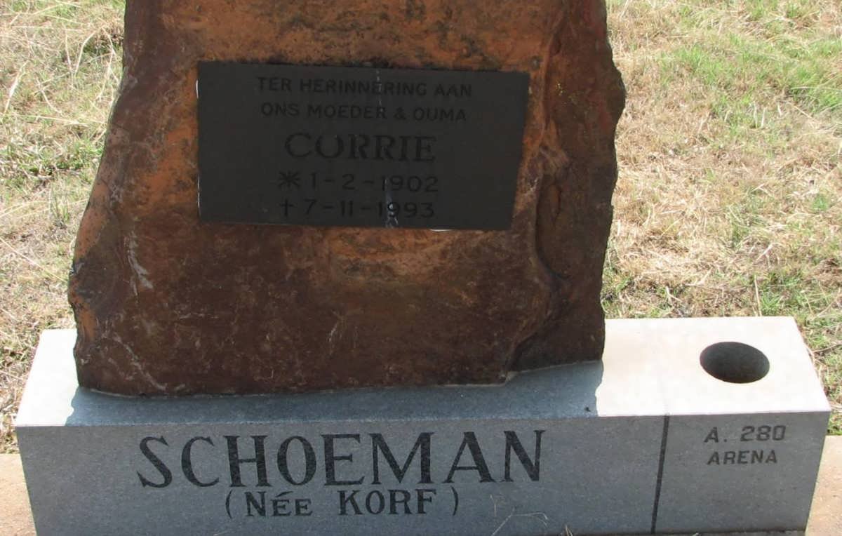 SCHOEMAN Corrie, nee KORF 1902-1993