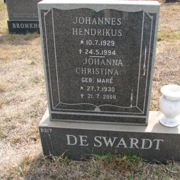 SWARDT Johannes Hendrikus, de 1929-1994 &amp; Johanna Christina  MARÉ 1930-2008