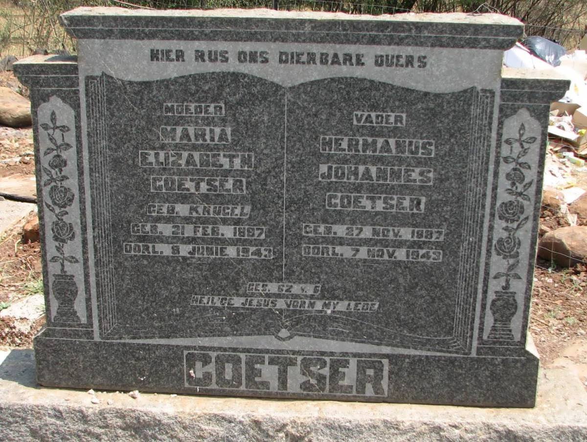 COETSER Hermanus Johannes 1887-1943 &amp; Maria Elizabeth KRUGEL 1897-1943