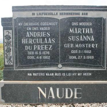 NAUDE Andries Herculaas du Preez 1876-1962 &amp; Martha Susanna MOSTERT 1882-1965