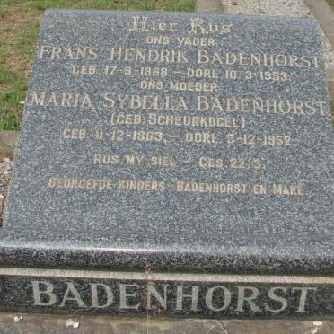 BADENHORST Frans Hendrik 1868-1953 &amp; Maria Sybella SCHEURKOGEL 1863-1952