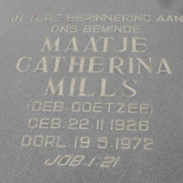 MILLS Maatje Catherina nee COETZEE 1926-1972