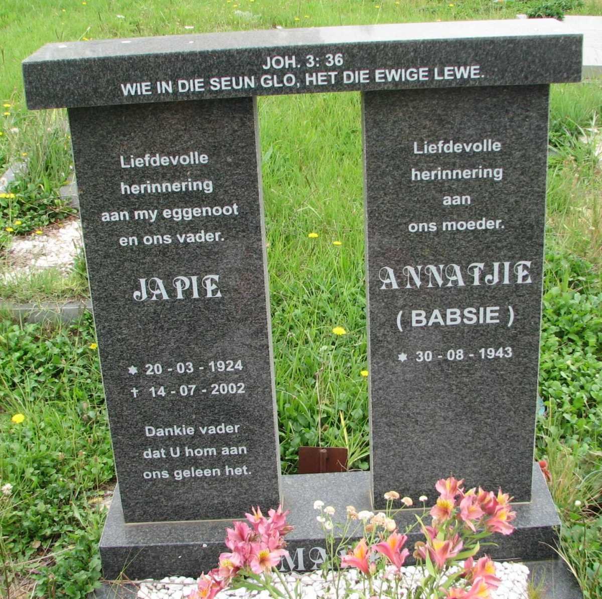 MARE Japie 1924-2002 &amp; Annatjie 1943