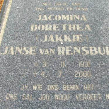 RENSBURG Jacomina Dorethea, Janse van 1931-2000