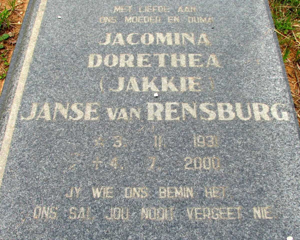RENSBURG Jacomina Dorethea, Janse van 1931-2000