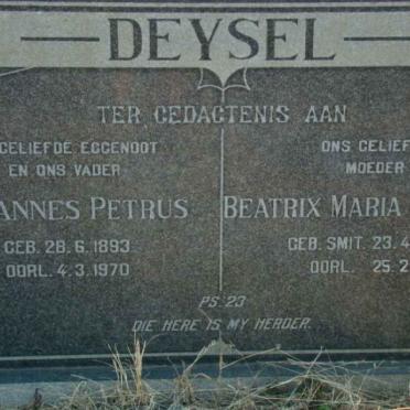 DEYSEL  Johannes Petrus 1893-1970 &amp; Beatrix Maria Johanna SMIT 1895-1980