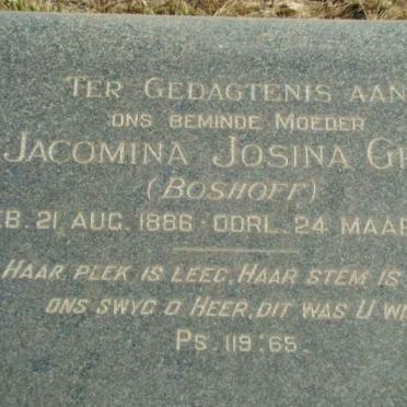 GREY Jacomina Josina nee BOSHOFF 1886-1960
