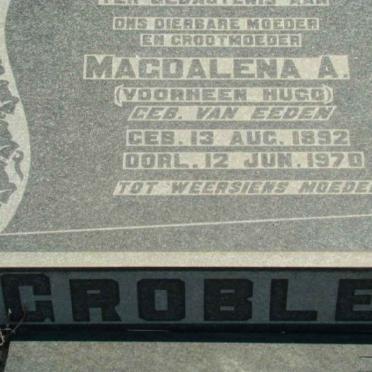 GROBLER Magdalena A. formerly HUGO nee VAN EEDEN 1892-1970