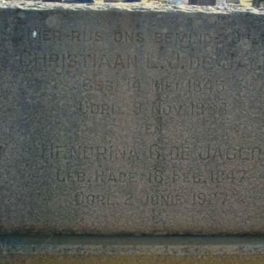 JAGER Christiaan L.J., de 1845-1938 &amp; Hendrina G. RABE 1847-1927