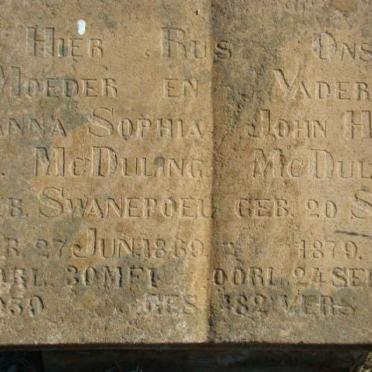 McDULING John Henry 1870-1948 &amp; Anna Sophia J. SWANEPOEL 1869-1950