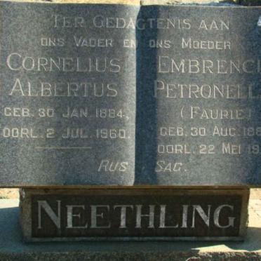 NEETHLING Cornelius Albertus 1884-1960 &amp; Embrencia Petronella FAURIE 1883-1971