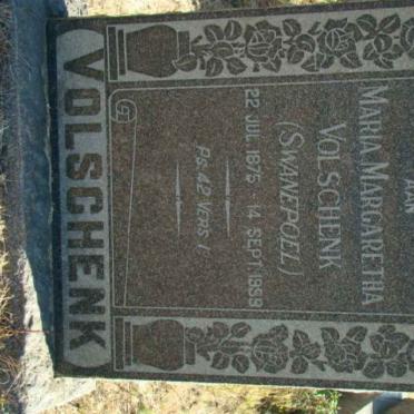 VOLSCHENK Maria Margaretha nee SWANEPOEL 1875-1959