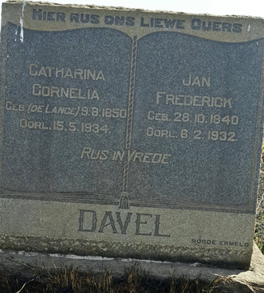 DAVEL Jan Frederick 1840-1932 &amp; Catharina Cornelia DE LANGE 1850-1934