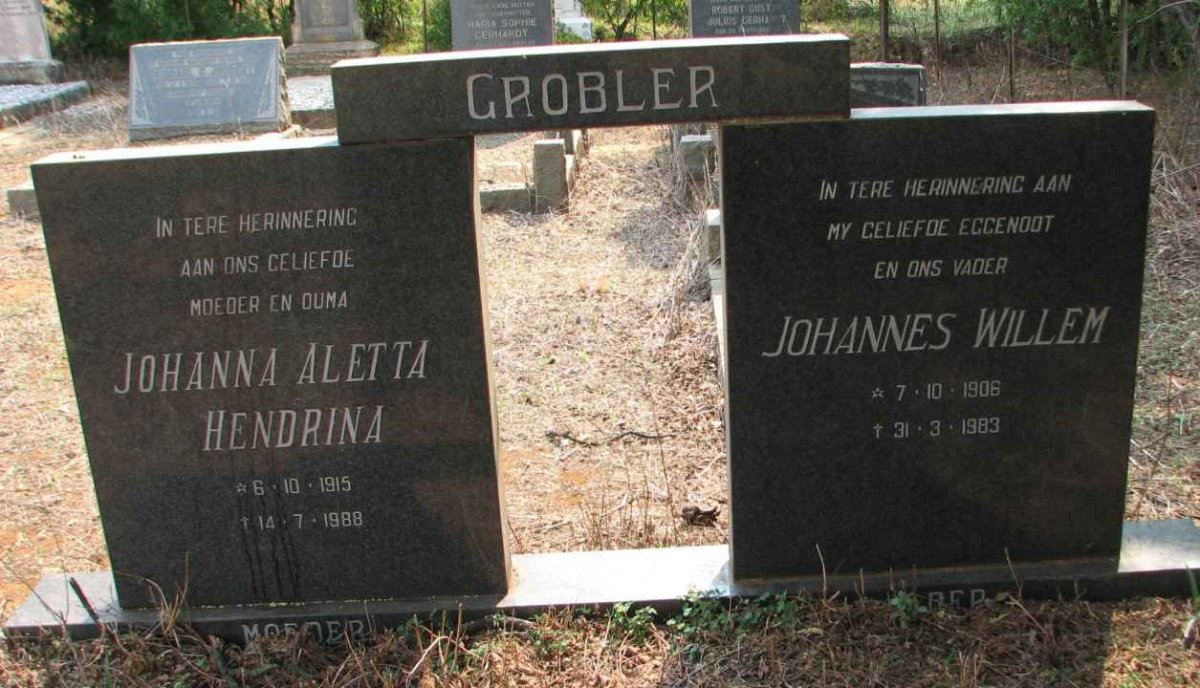 GROBLER Johannes Willem 1906-1983 &amp; Johanna Aletta Hendrina 1915-1989