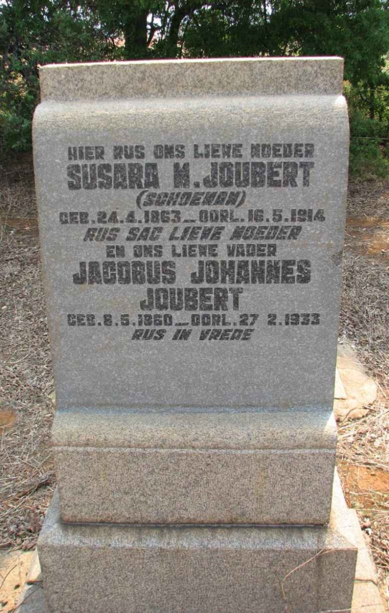 JOUBERT Jacobus Johannes 1860-1933 &amp; Susara M. SCHOEMAN 1863-1914