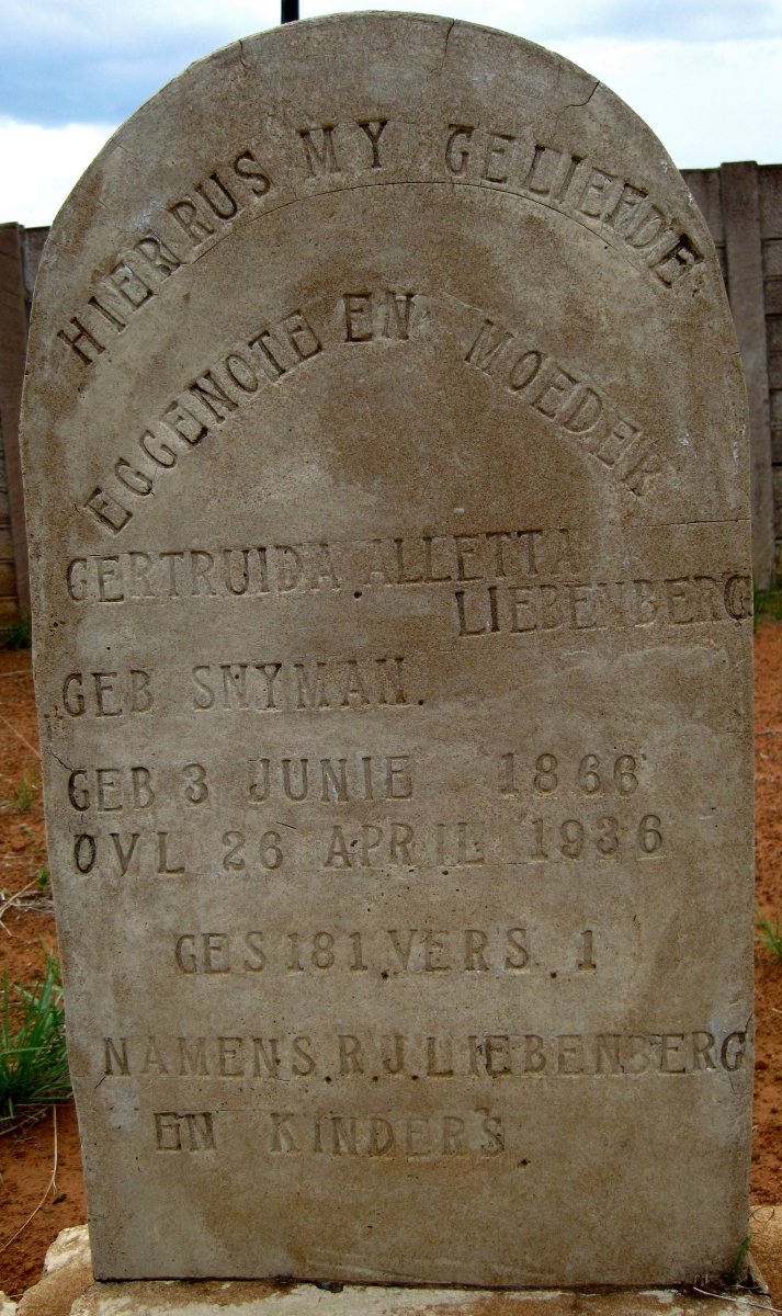 LIEBENBERG Gertruida Alletta nee SNYMAN 1866-1936