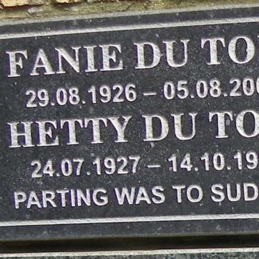 TOIT Fanie, du 1926-2005 &amp; Hetty 1927-1996