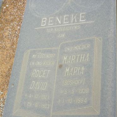 BENEKE Roget David 1927-1983 &amp; Martha Maria BOSHOFF 1930-1994