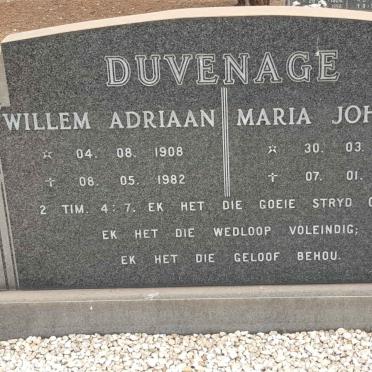 DUVENAGE Willem Adriaan 1908-1982 &amp; Maria Johanna 1914-1983