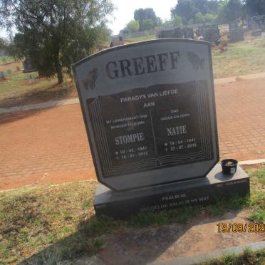 GREEFF Natie 1941-2015 &amp; Stompie 1941-2012