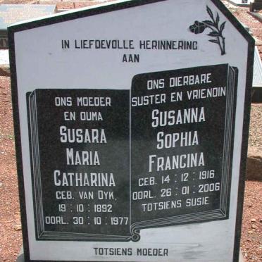 GROBLER Susara Maria Catharina nee van DYK 1892-1977 :: GROBLER Susanna Sophia Francina 1916-2006