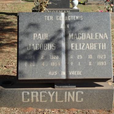 GREYLING Paul Jacobus 1920-1994 &amp; Magdalena Elizabeth 1923-1993