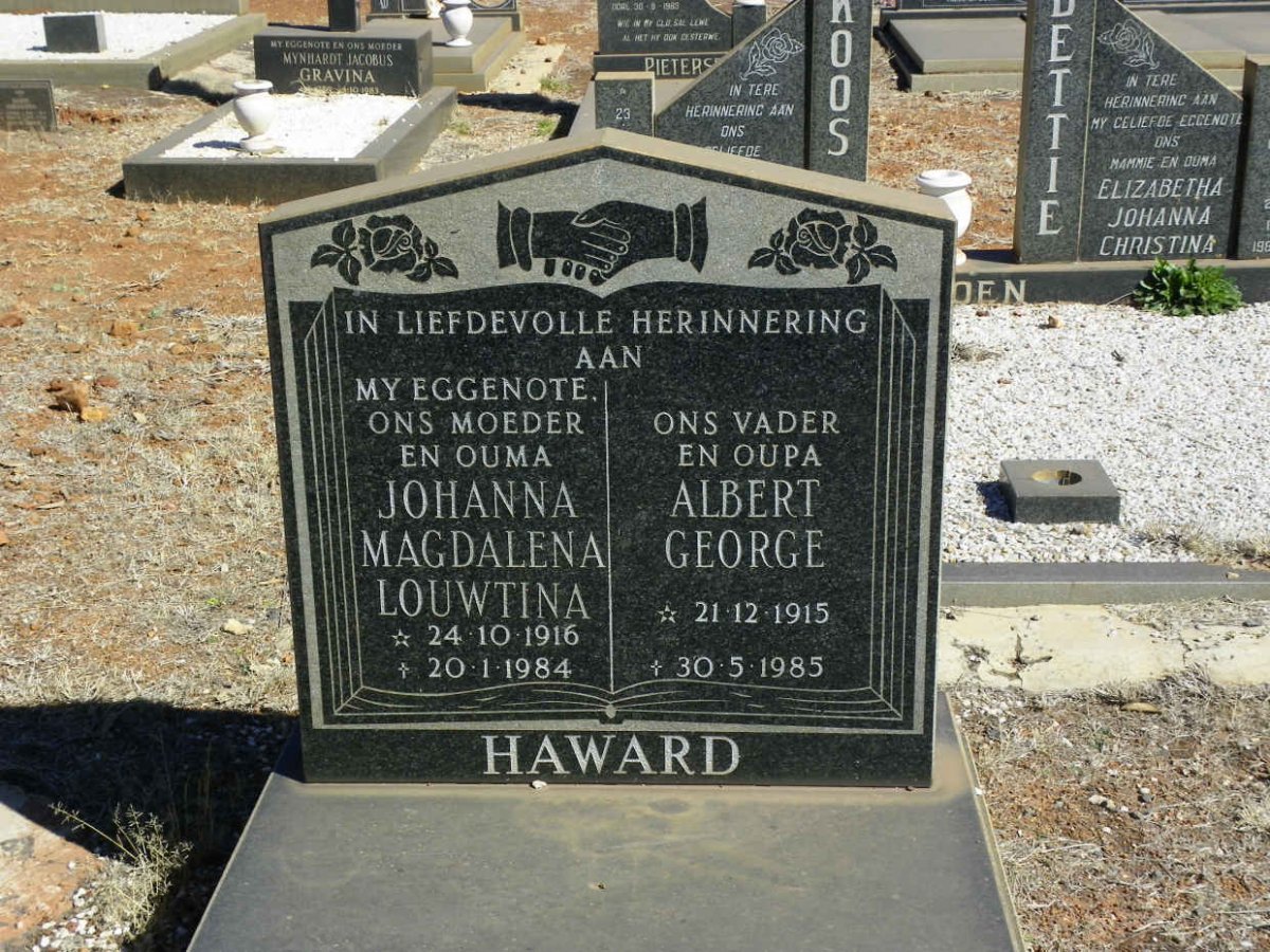 HAWARD Albert George 1915-1985 &amp; Johanna Magdalena Louwtina 1916-1984