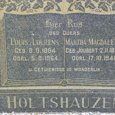 HOLTSHAUZEN Louis Lourens 1884–1964 &amp; Martha Magdalena nee JOUBERT 1886–1941 #1 (front)