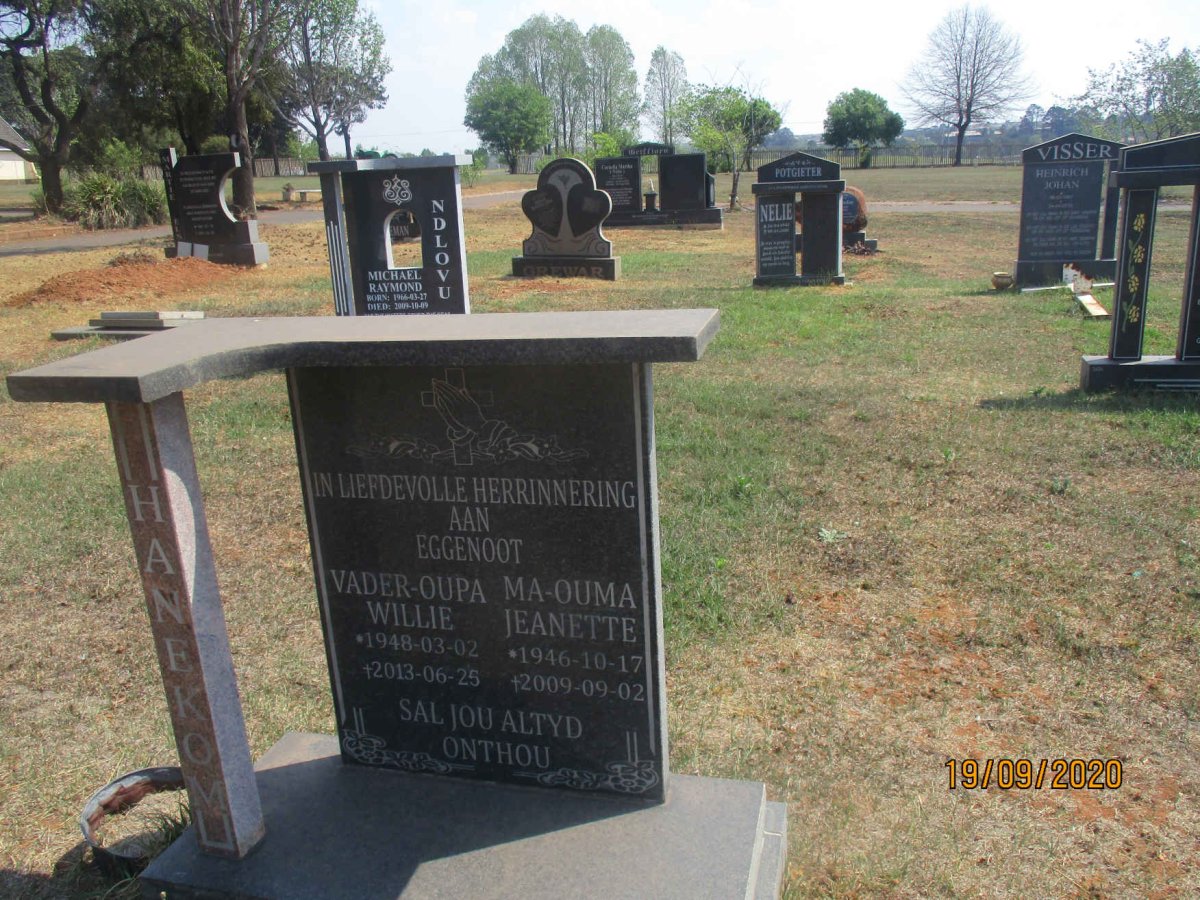 HANEKOM Willie 1948-2013 &amp; Jeanette 1946-2009