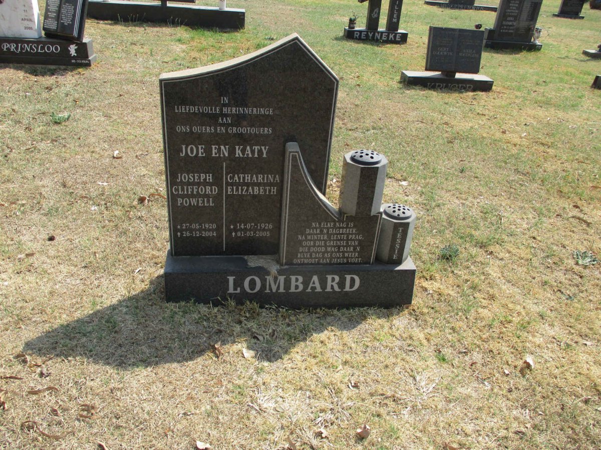 LOMBARD Joseph Clifford Powell 1920-2004 &amp; Catharina Elizabeth 1926-2005