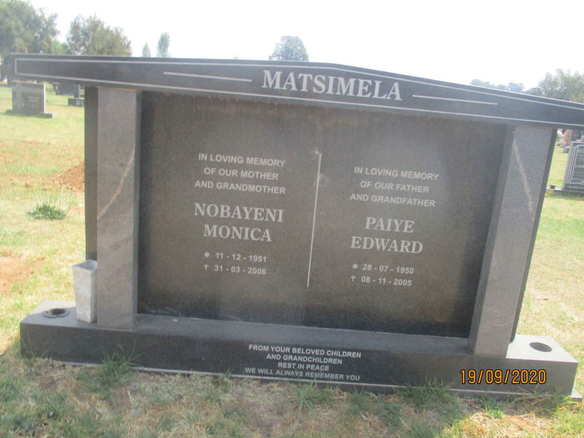 MATSIMELA Paiye Edward 1950-2005 &amp; Nobayeni Monica 1951-2006