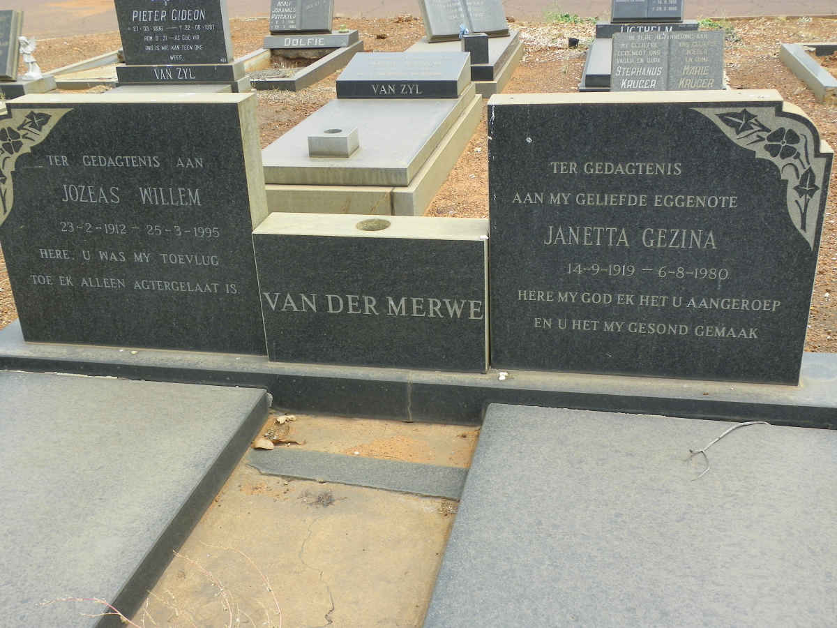MERWE Jozeas Willem, van der 1912-1995 &amp; Janetta Gezina 1919-1980