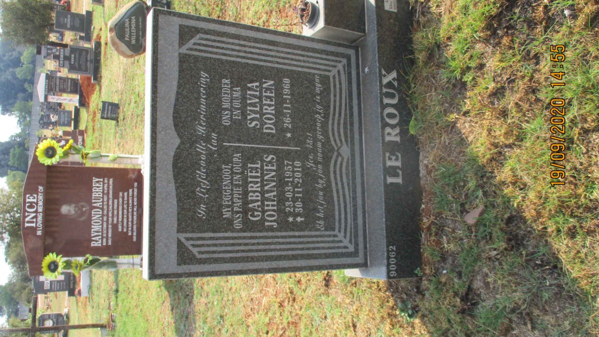 ROUX Gabriel Johannes, le 1957-2010 &amp; Sylvia Doreen 1960-