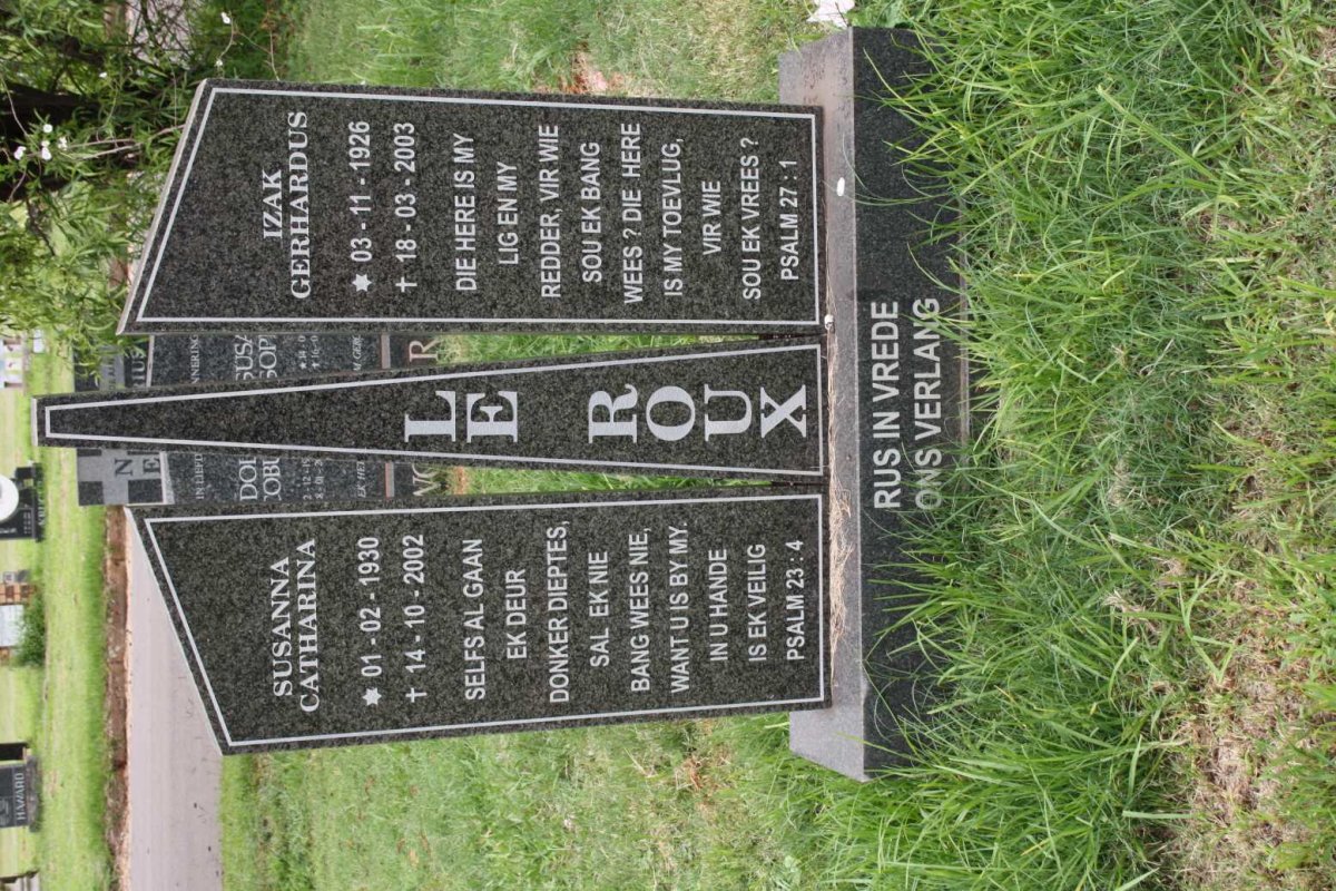 ROUX Izak Gerhardus, le 1926-2003 &amp; Susanna Catharina 1930-2002