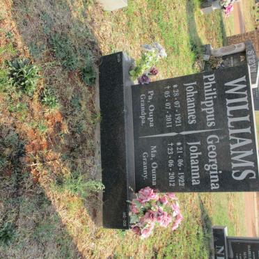 WILLIAMS Philippus Johannes 1921-2011 &amp; Georgina Johanna 1922-2012